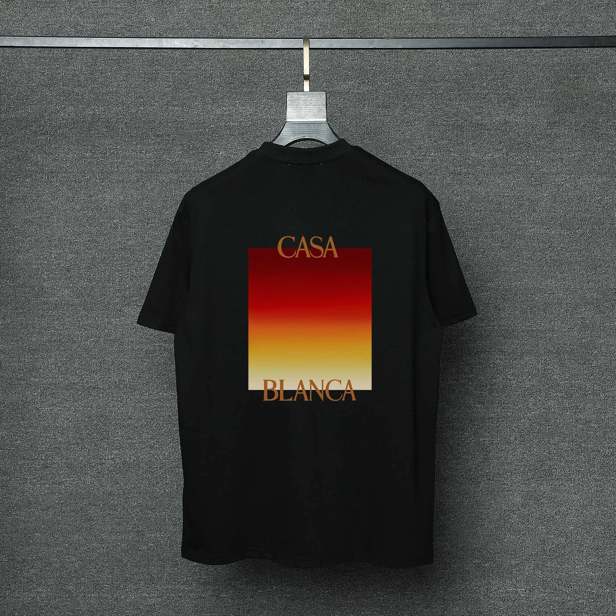 26ss CASABLANCA original printing process short-sleeved T-shirt original development using high-density double yarn pure cotton fabric upper body soft and comfortable color Black White Dark Green color Orange Pink Blue Royal Blue color cigarette powder 8 colors Sizes S M L XL